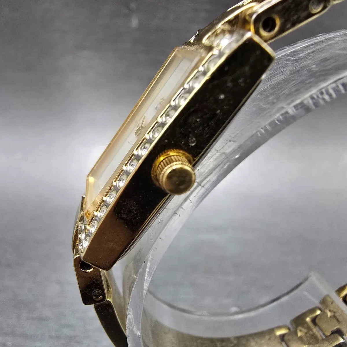 Citizen Eco-Drive Tank Watch Women 14mm White Dial Gold Crystal Bangle Works2