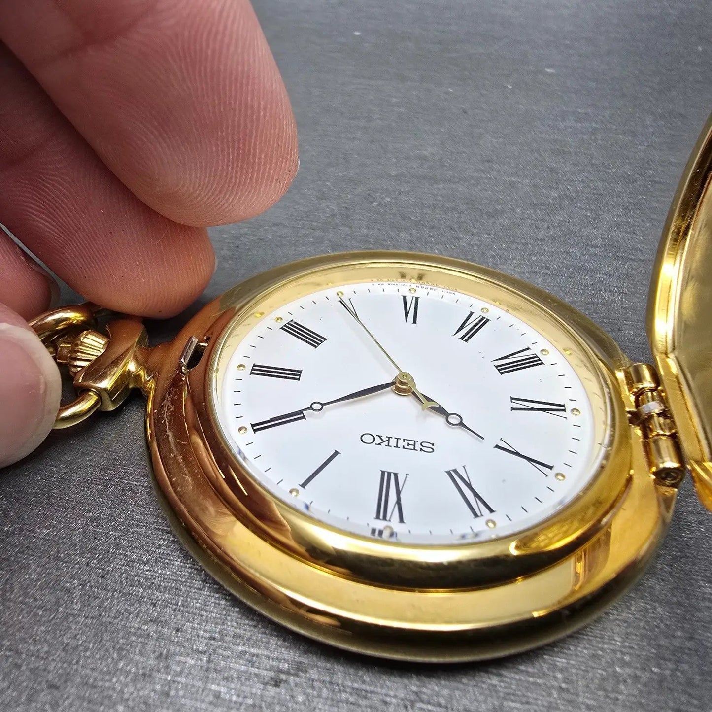 Seiko Pocket Watch Men 46mm White Dial Gold Tone Round V701-0B89 PARTS5