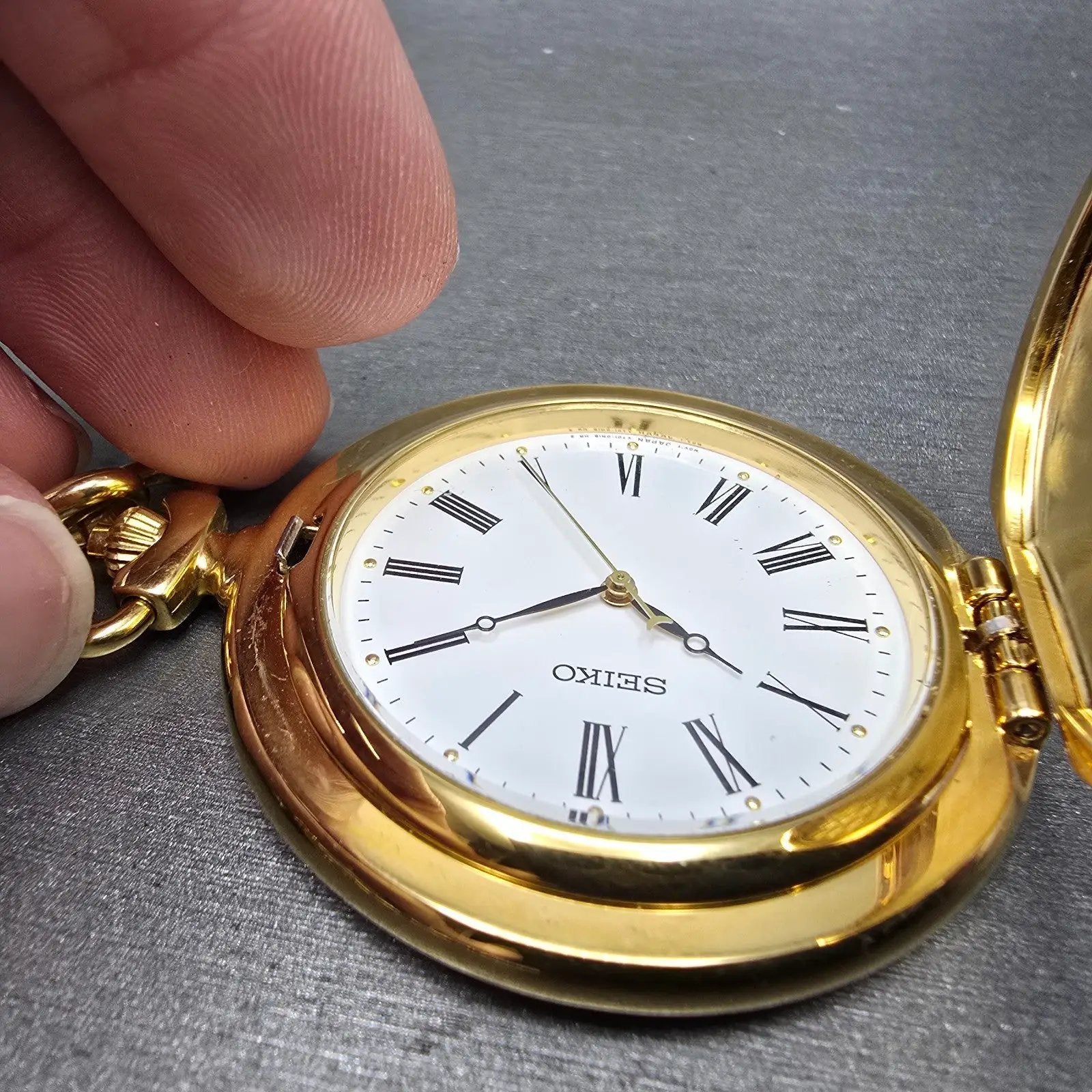 Seiko Pocket Watch Men 46mm White Dial Gold Tone Round V701-0B89 PARTS5
