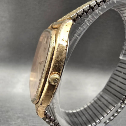 Seiko Watch Men 32mm Gold Dial Gold Tone Rectangle 9721-5030 New Battery Vintage2
