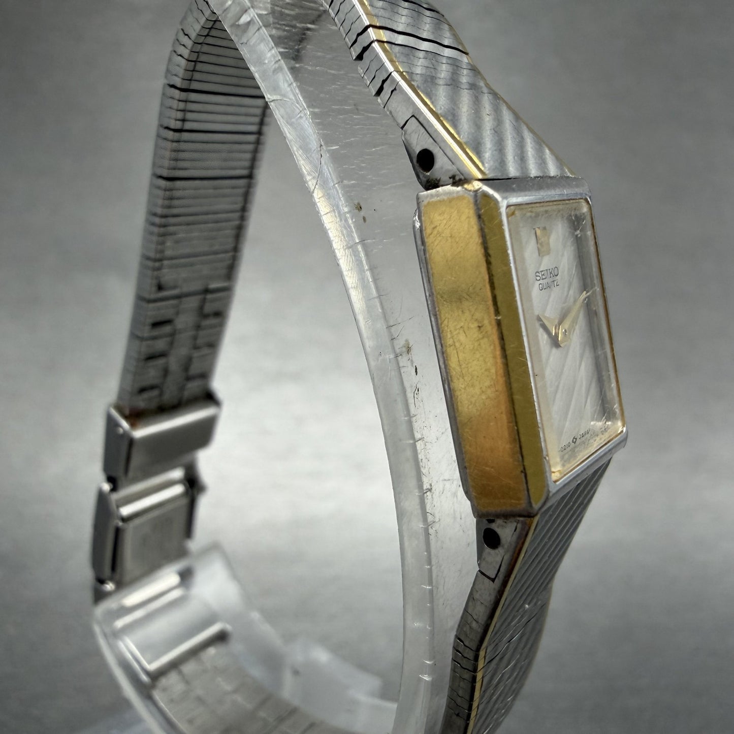 Seiko Tank Watch Women 12mm Silver Dial Two Tone 1E20-5109 Rectangle New Battery3