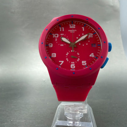 Swatch Chrono Pink Frame Watch Men 42mm Pink Dial Pink Tone Date Round New Batt6