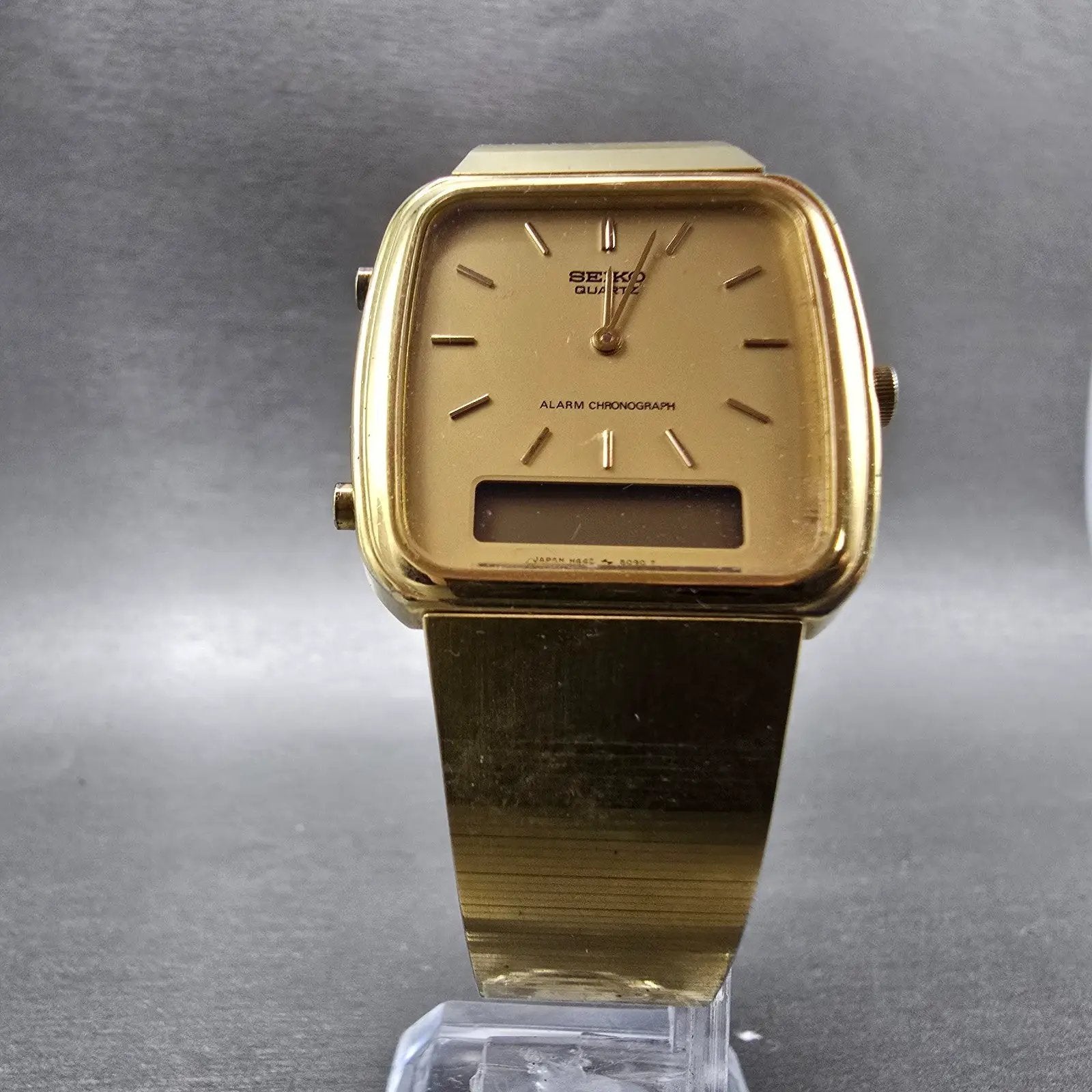 Seiko Analog Digital Watch Men 30mm Champagne Dial Gold Tone H448-5080 PARTS6