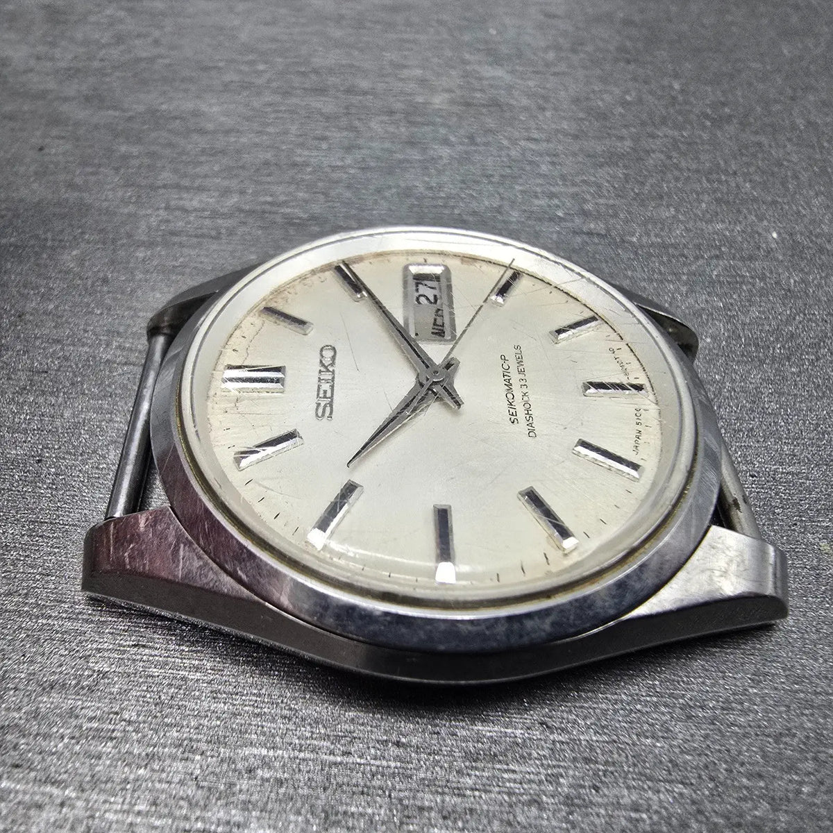 Seiko Seikomatic-P Watch men 37mm White Dial Steel Daydate 5106-8010 JDM PARTS4