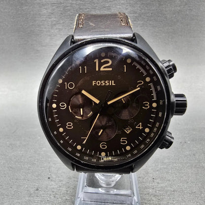 Fossil Chronograph Watch Men 46mm Brown Dial Black Tone Date CH-2782 New Battery0