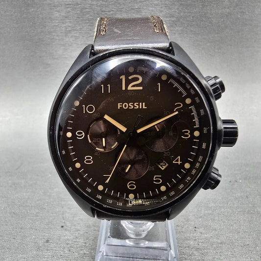Fossil Chronograph Watch Men 46mm Brown Dial Black Tone Date CH-2782 New Battery0