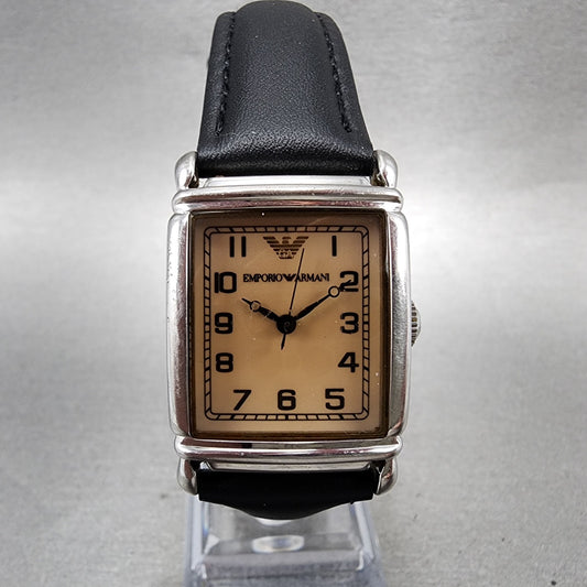 Emporio Armani Tank Watch Women 24mm Cream Dial Steel Rectangle AR0204 New Batt0