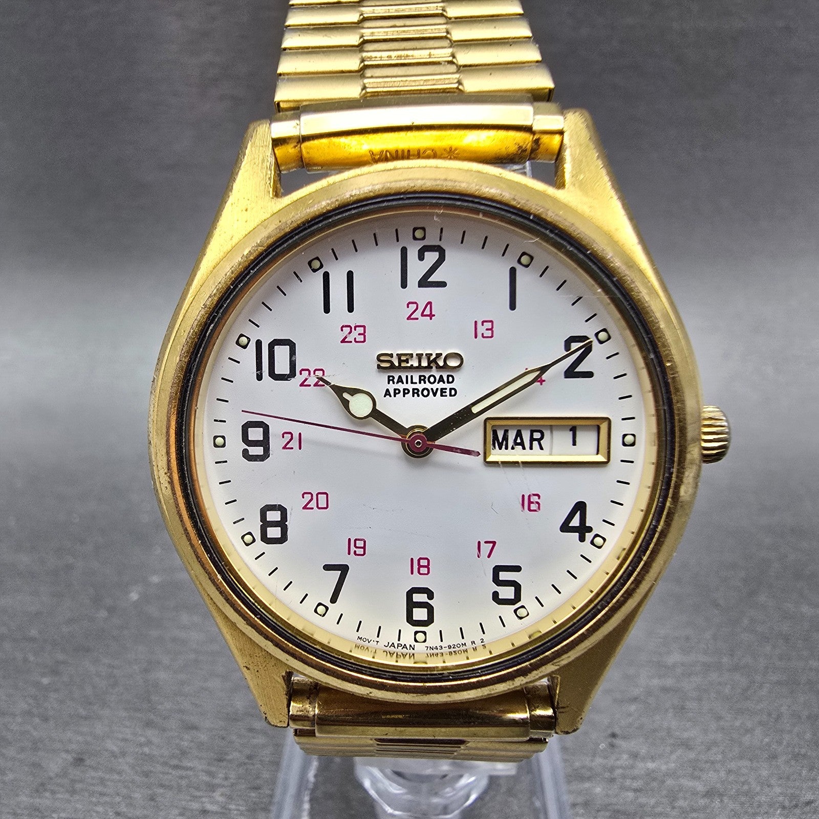 Seiko Railroad Approved Watch Men 37mm White Dial Gold Tone Daydate Round PARTS0