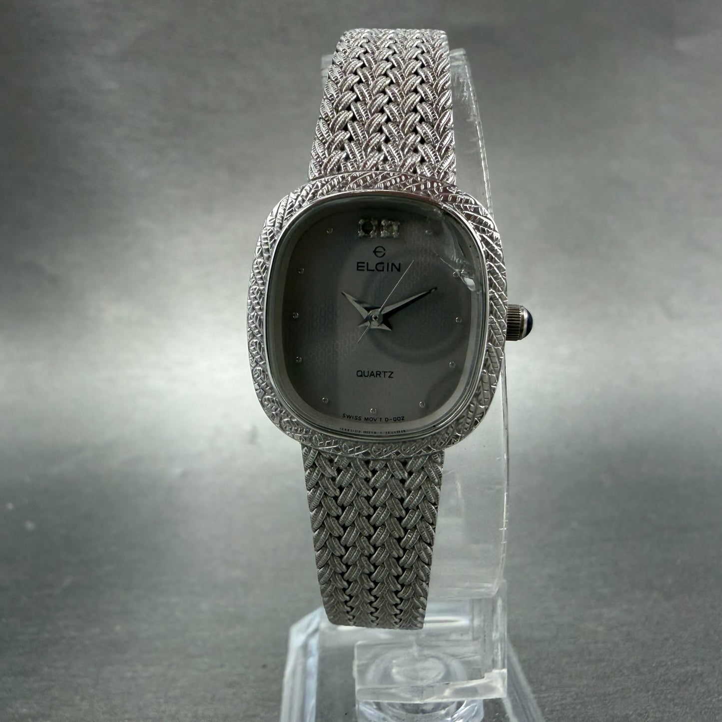Elgin Watch Women 21mm Silver Dial Silver Tone Rectangle FK277 New Battery VTG5
