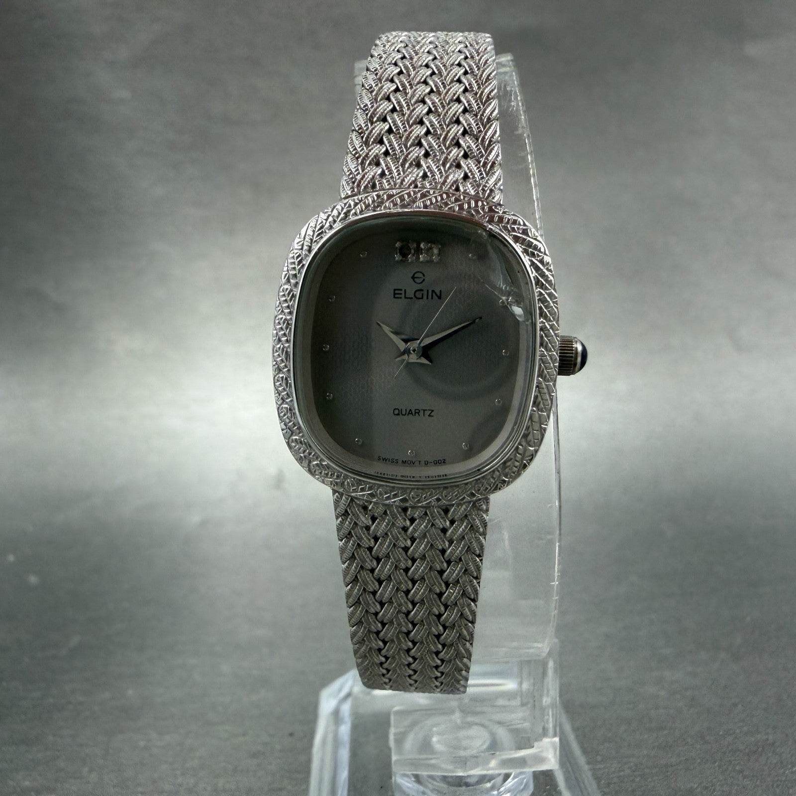 Elgin Watch Women 21mm Silver Dial Silver Tone Rectangle FK277 New Battery VTG5