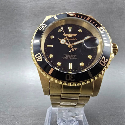 Invicta Pro Diver Watch Men 40mm Black Dial Gold Tone Date 26975 New Battery5
