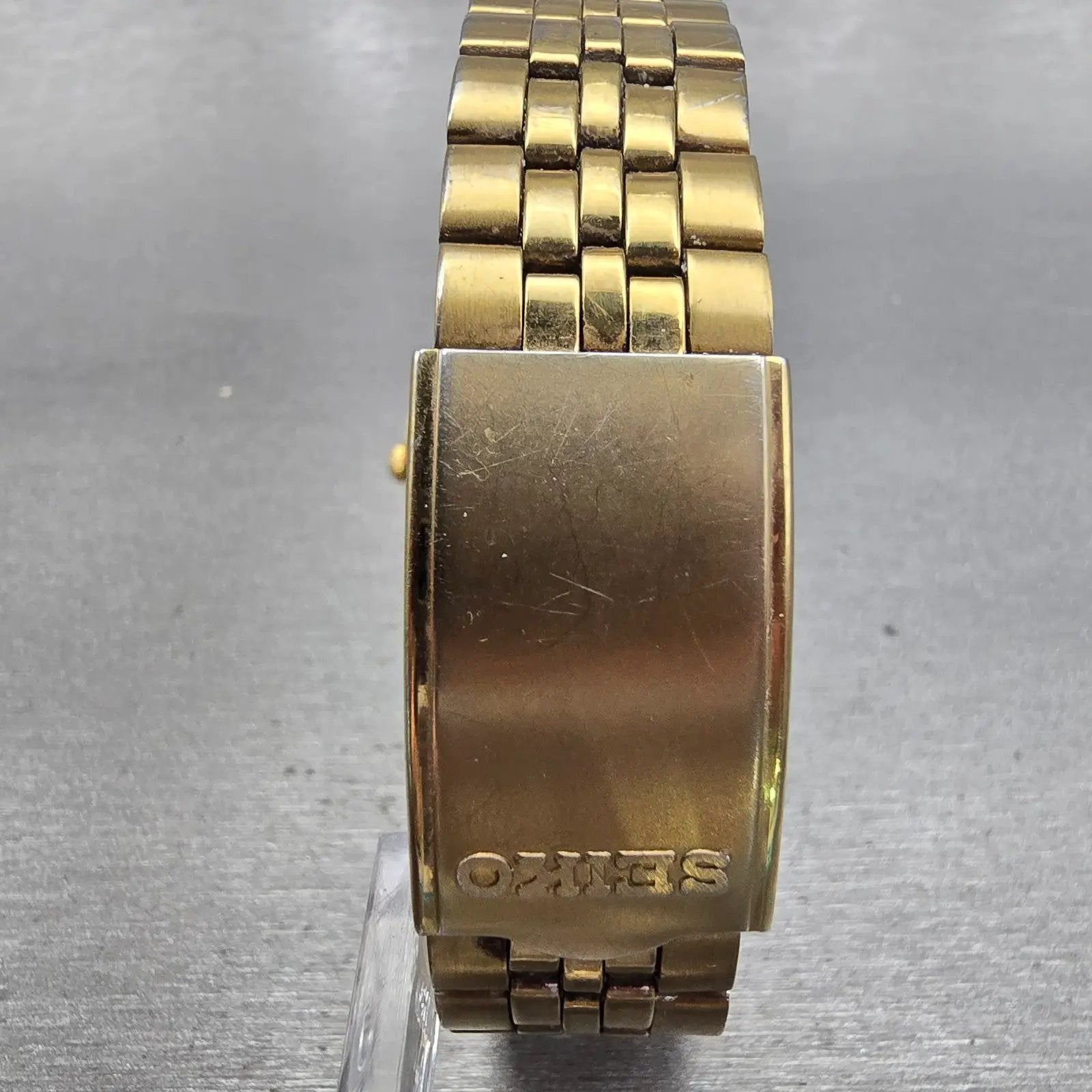 Seiko SQ Watch Men 35mm Gold Dial Gold Tone Daydate Round 5Y23-8049 New Battery7