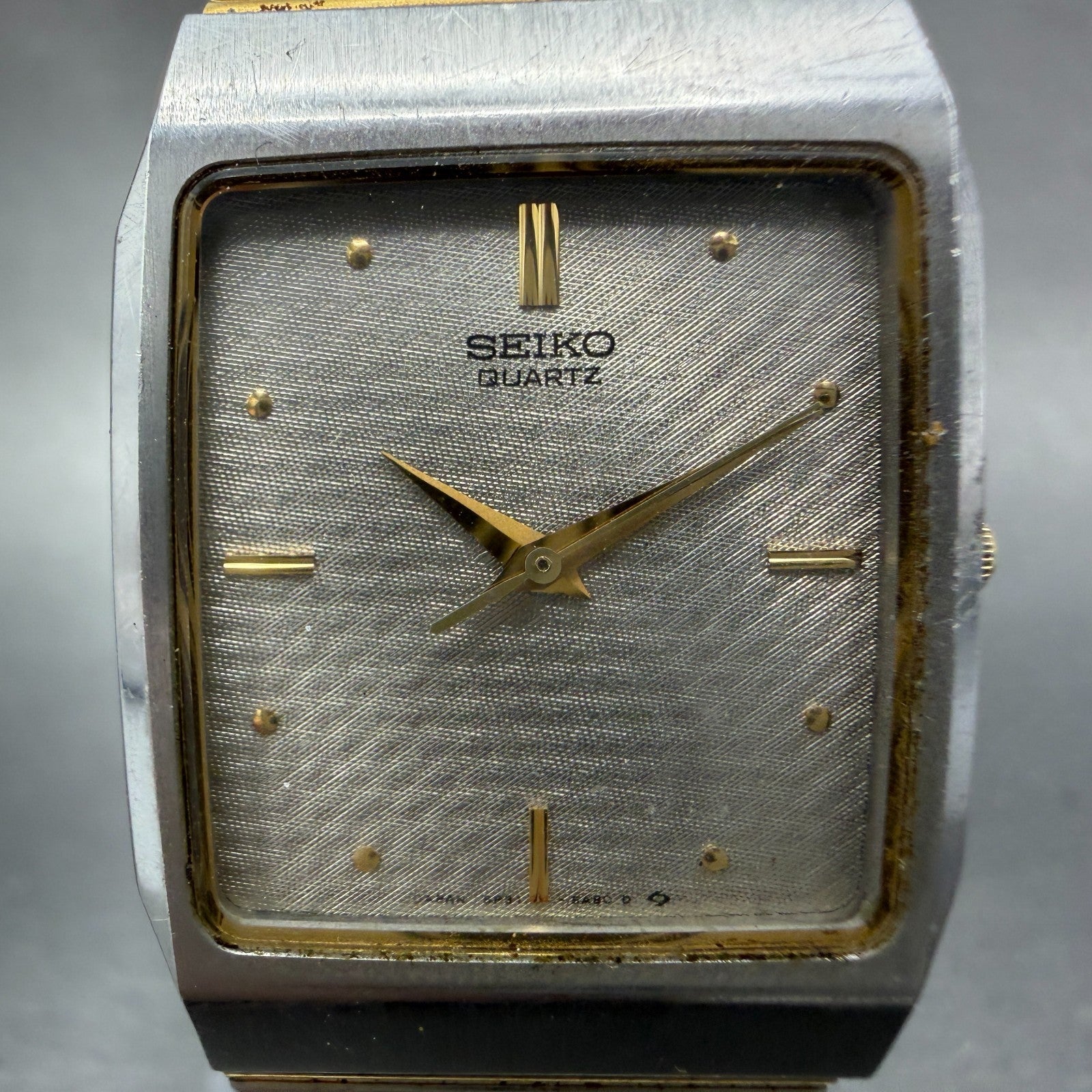 Seiko Tank Watch Men 26mm Silver Dial Two Tone Rectangle 5p31-5a69 New Battery1