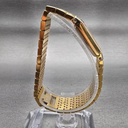 Seiko Watch Women 13mm Black Dial Gold Tone Rectangle 2E20-6709 New Battery VTG8