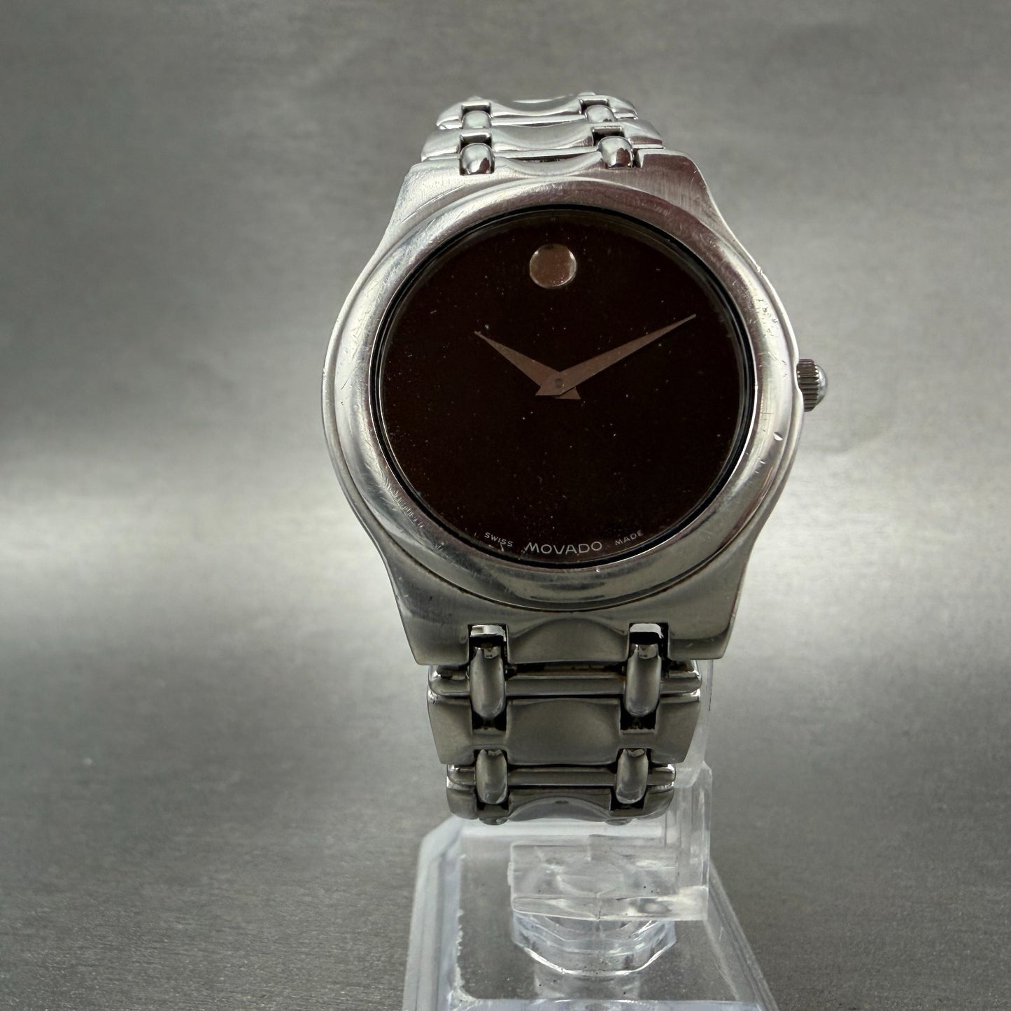 Movado Museum Watch Men 33mm Black Dial Silver Tone Round 84.e4.9872 New Battery5