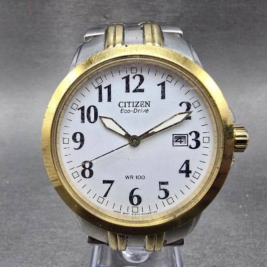 Citizen Eco-0Drive Watch Men 40mm White Dial Two Tone Date E111-S070023 Runs0