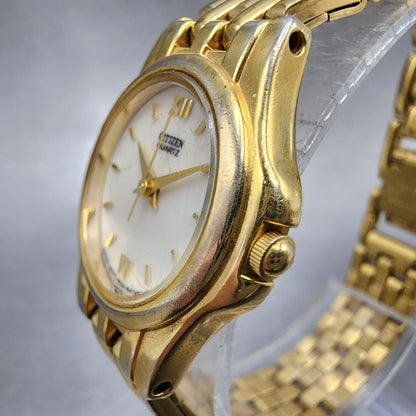 Citizen Watch Women 23mm MOP Dial Gold Tone Round 6031-352543 New Battery