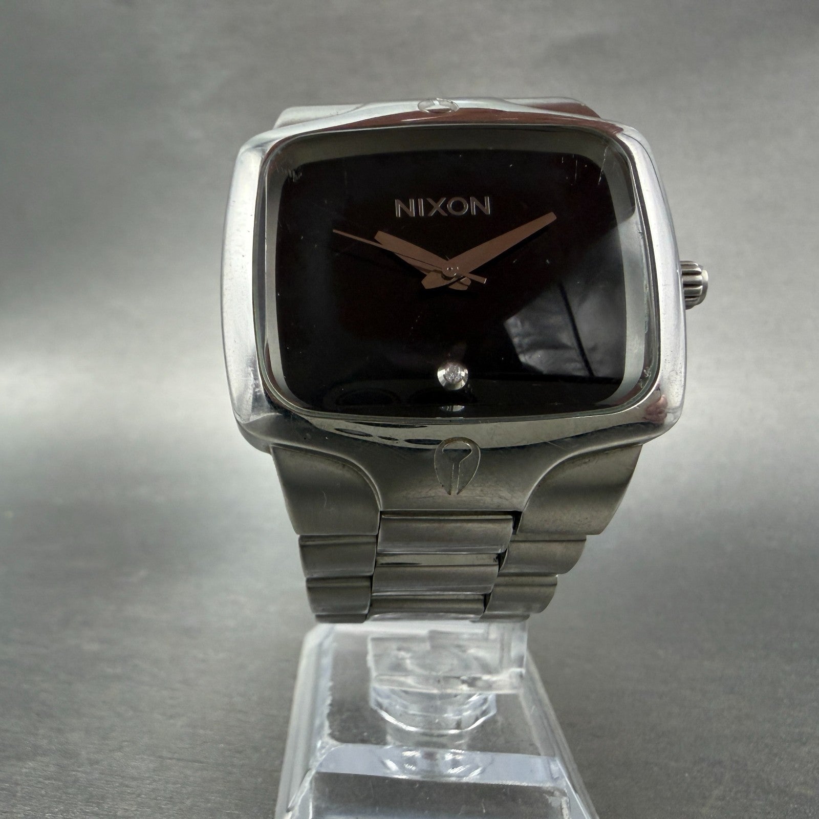 Nixon The Player Watch Men 40mm Black Dial Steel Rectangle New Battery Diamond5