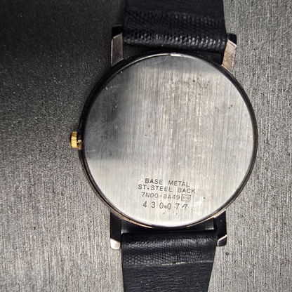 Seiko Mens Watch 34mm Black Dial Black Tone Round 7N00-8A49 New Battery Vintage10