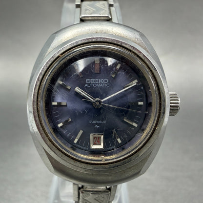 Seiko Automatic Watch Women 28mm Blue Dial Silver Tone Date 2205-0030 Runs1