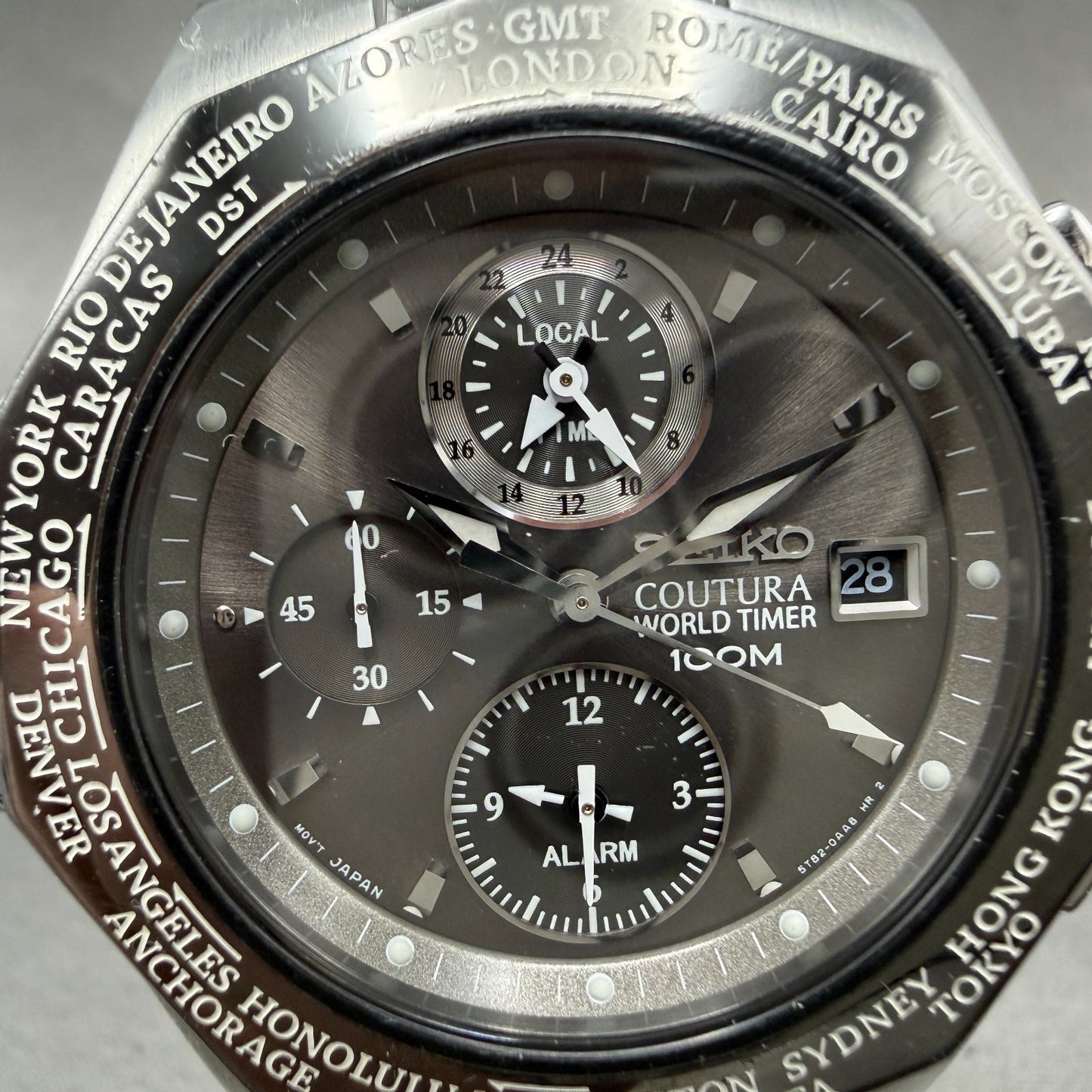 Seiko Coutura World Timer Watch Men 42mm Black Dial Steel Date 5T82-0AA0 PARTS2