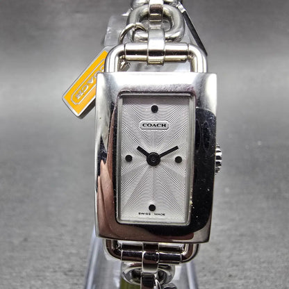 Coach Tank Watch Women 17mm Silver Dial Silver Tone Rectangle 0219 New Battery0