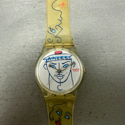 Swatch Flowers Watch Unisex 34mm White Dial Clear Case GK207 Round New Battery0