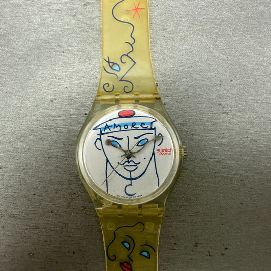 Swatch Flowers Watch Unisex 34mm White Dial Clear Case GK207 Round New Battery0