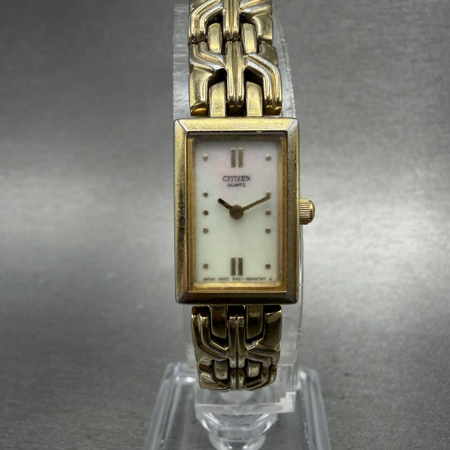 Citizen Tank Watch Women 13mm MOP Dial Gold Tone Rectangle 5421-S029023 New Batt0