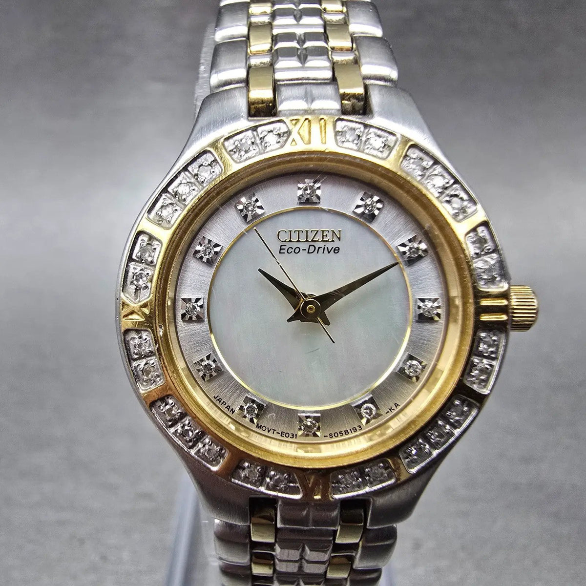 Citizen Eco-Drive Lucca Watch Women 25mm MOP Dial Two Tone Date Diamonds Runs L0