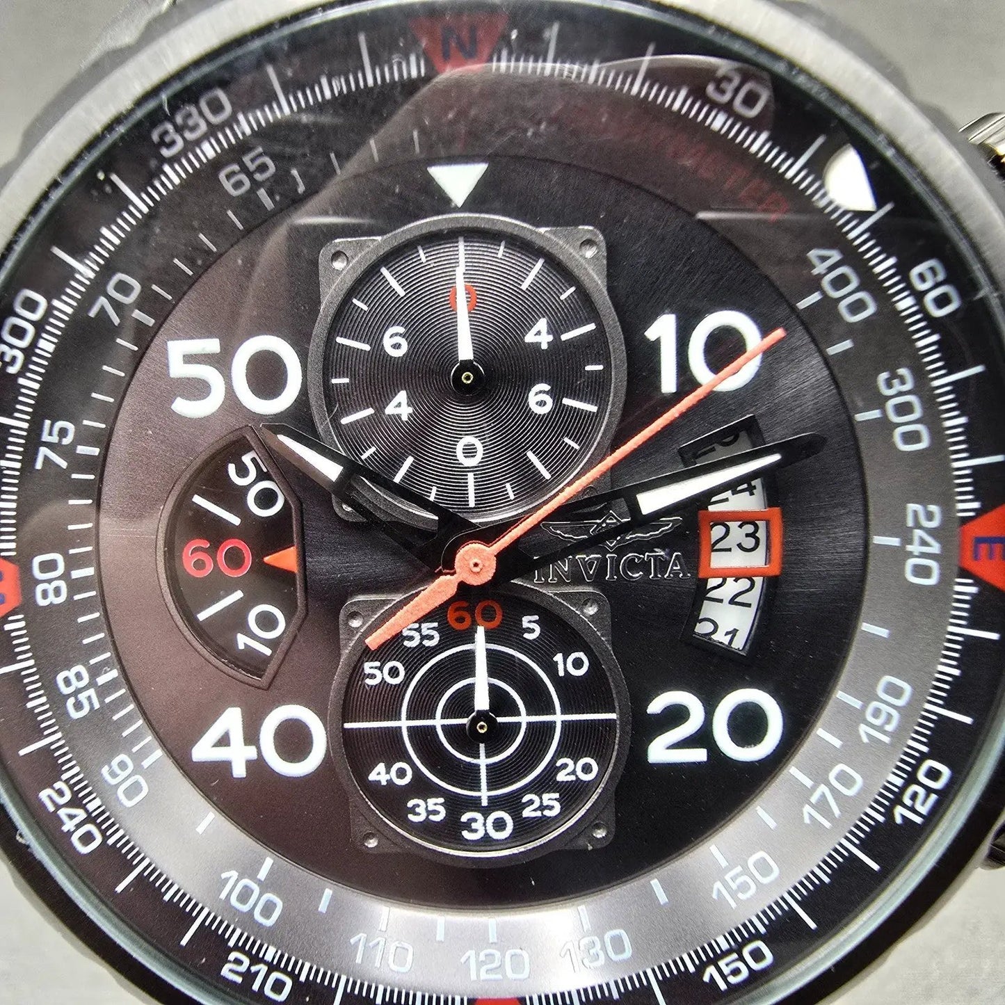 Invicta Aviator Chronograph Watch Men 49mm Black Dial Steel Date 17204 New Batt1