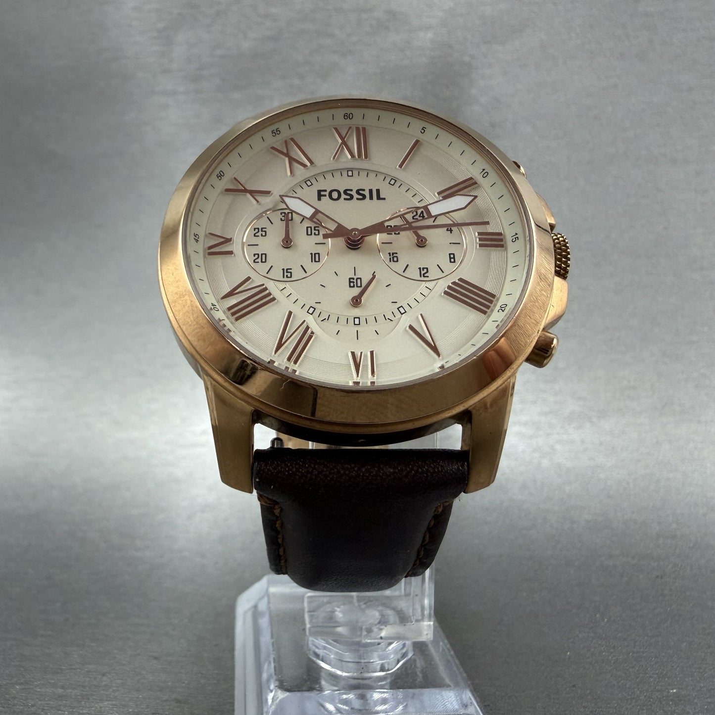 Fossil Grant Chronograph Watch Men 44m Cream Dial Rose Gold FS4991 New Battery5