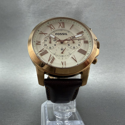 Fossil Grant Chronograph Watch Men 44m Cream Dial Rose Gold FS4991 New Battery5