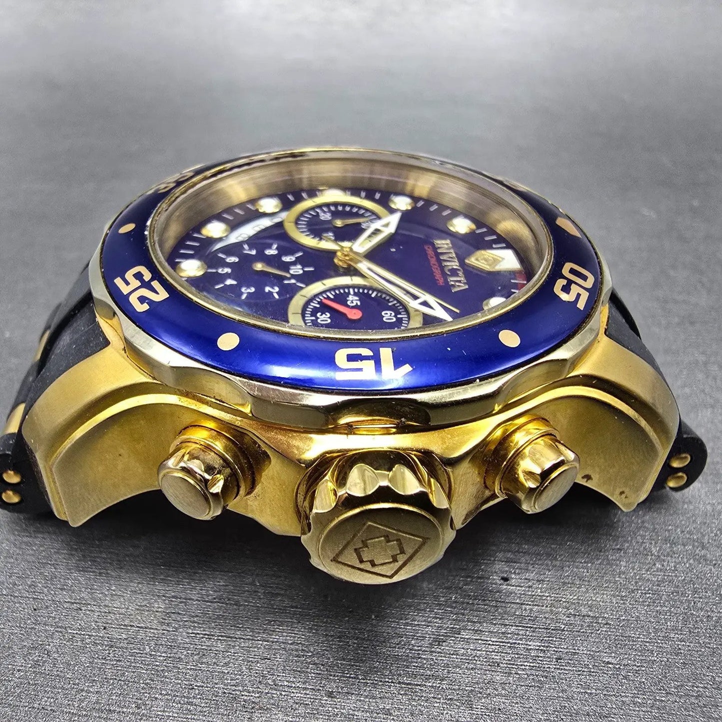 Invicta Pro Diver Chronograph Watch Men 48mm Blue Dial Gold Tone 21929 PARTS6