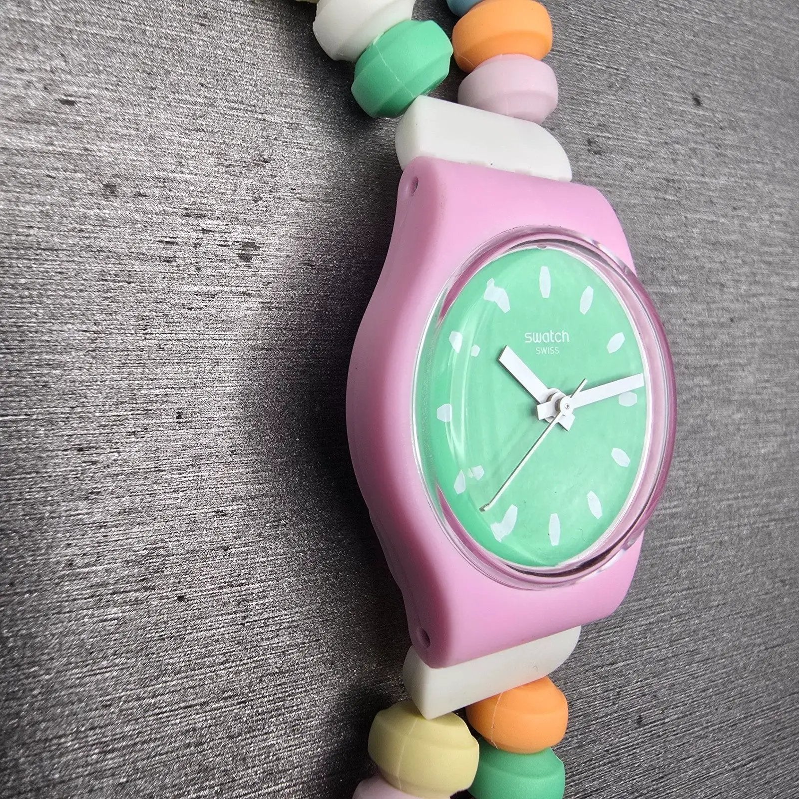 Swatch CARAMELLISSIMA Watch Women 25mm Green Dial Pink Case LP135B New Battery4