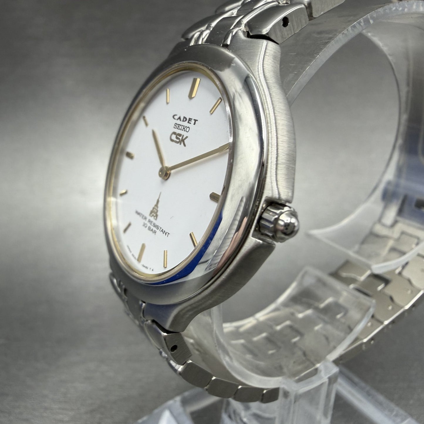 Seiko CSK Cadet Watch Men 35mm White Dial Silver Tone 5E30-6A40 New Battery2
