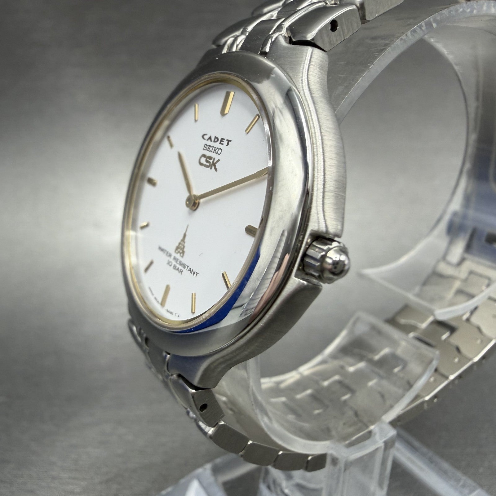 Seiko CSK Cadet Watch Men 35mm White Dial Silver Tone 5E30-6A40 New Battery2