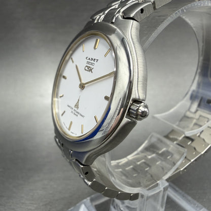 Seiko CSK Cadet Watch Men 35mm White Dial Silver Tone 5E30-6A40 New Battery2