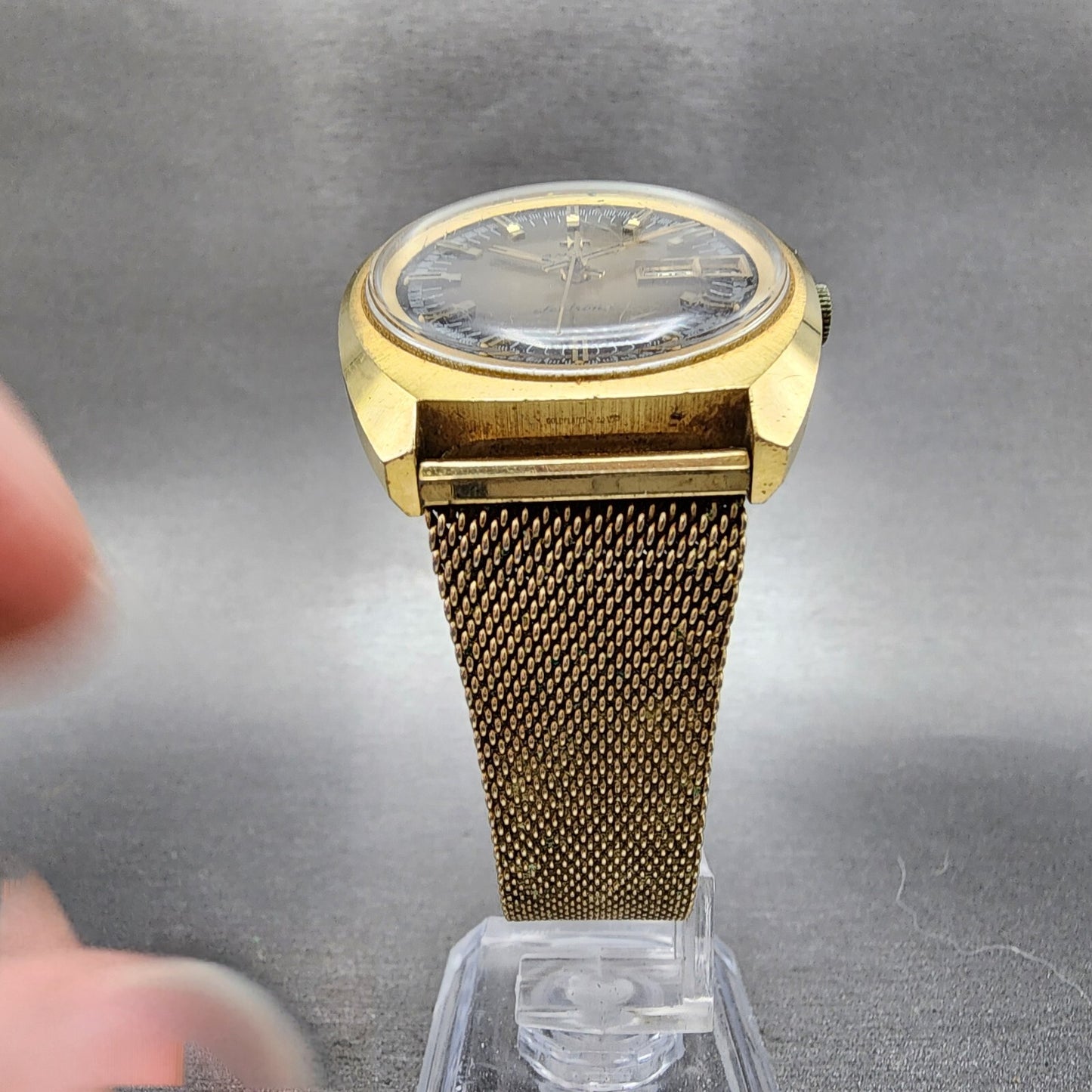 Hamilton Electronic Watch Men 37mm Brown Dial Gold Plated Round Daydate PARTS6