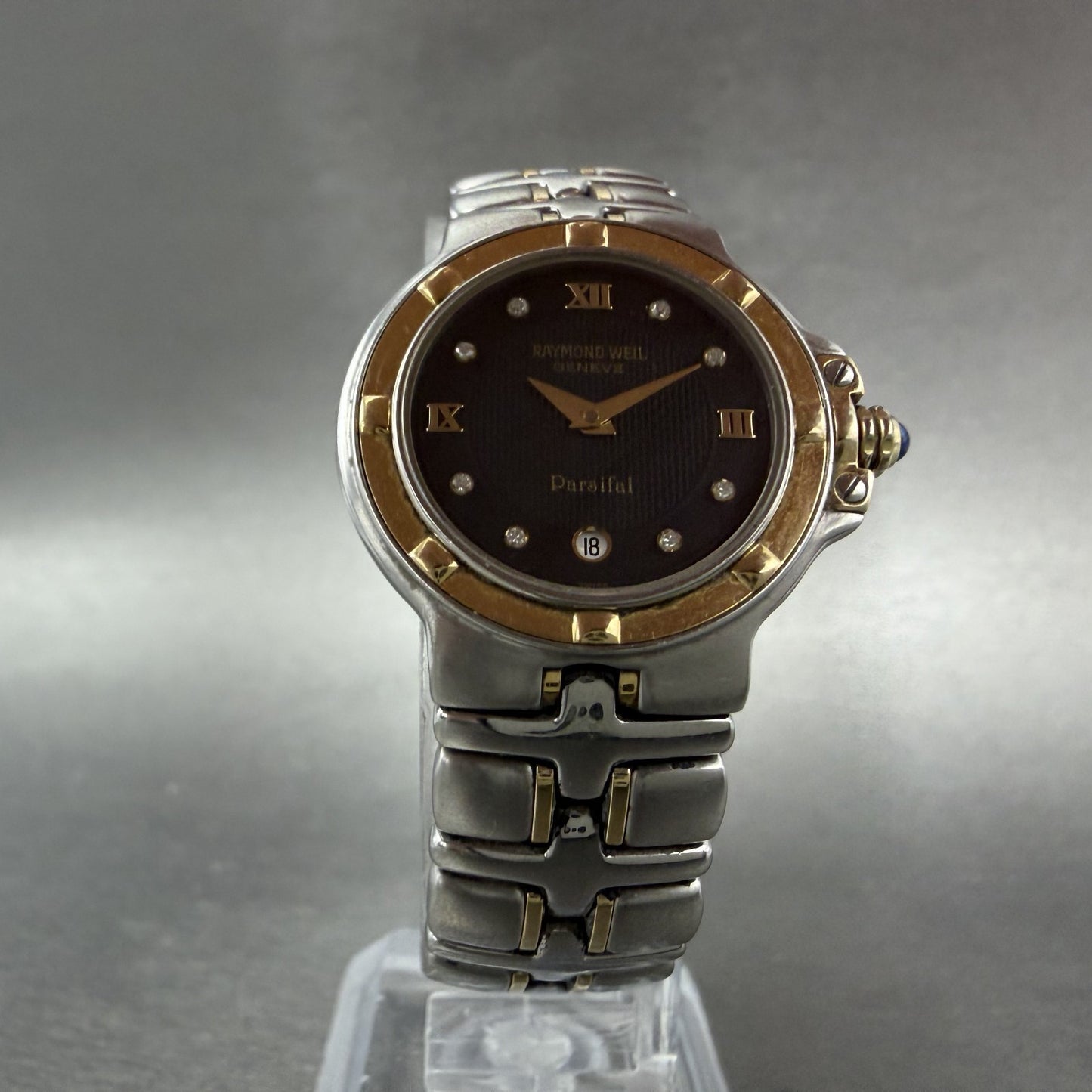 Raymond Weil Parsifal Watch Women 27mm Black Dial Two Tone Date 9990 New battery5