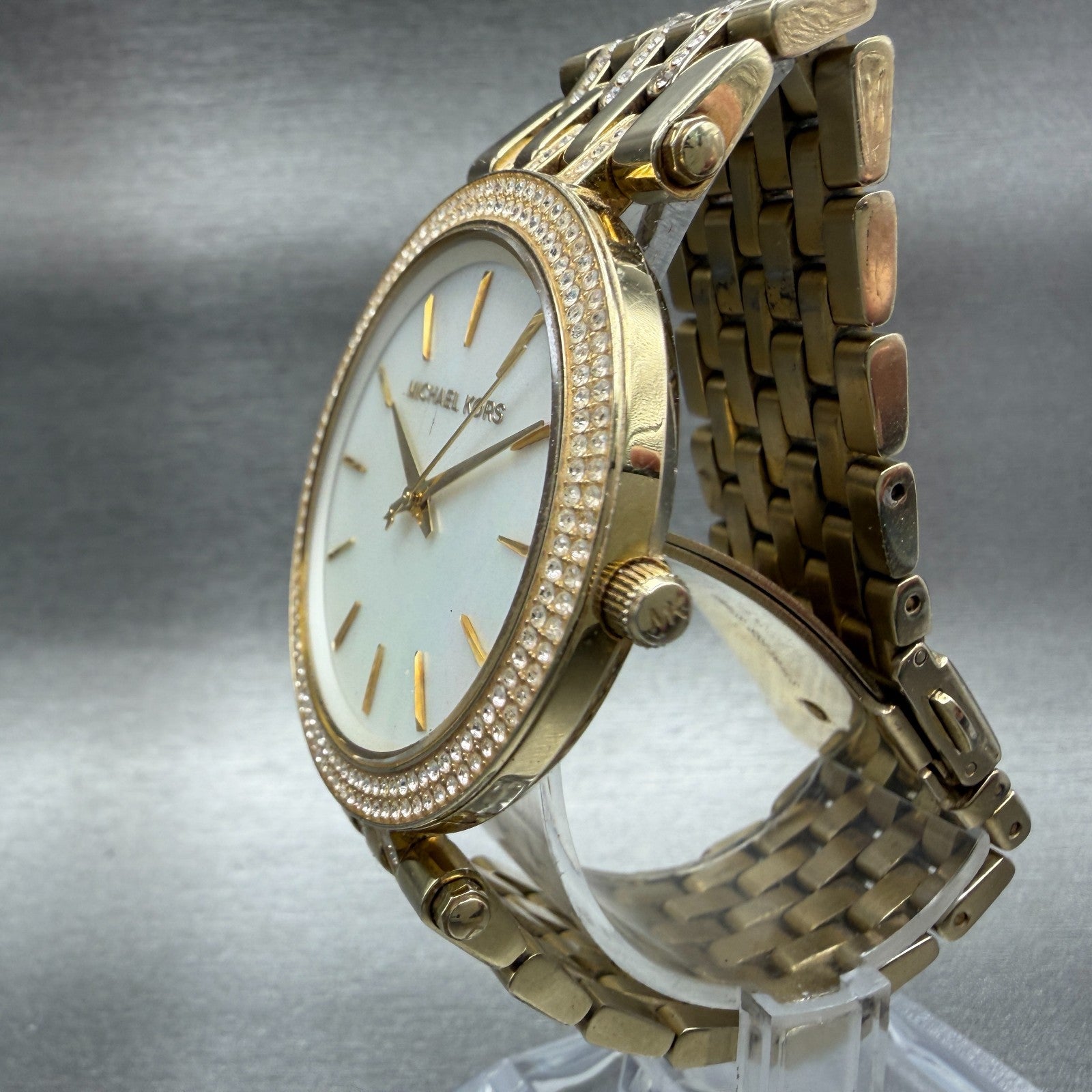 Michael Kors Darci Watch Women 39mm MOP Dial Gold Tone Round MK3219 New Battery2