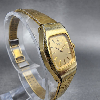 VTG Seiko Watch Women 16mm Gold Dial Gold Tone 2C20-5559 Tonneau New Battery
