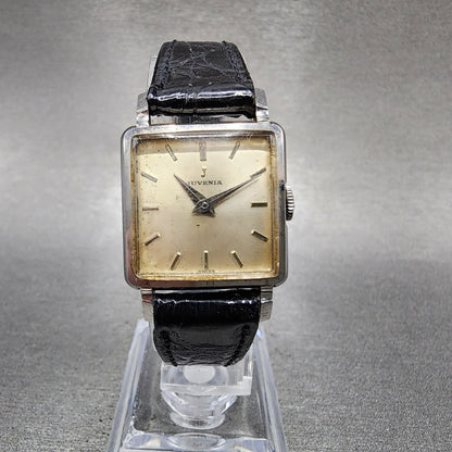 Juvenia Tank Watch Women 21mm Champagne Dial Silver Tone Rectangle Manual Wind