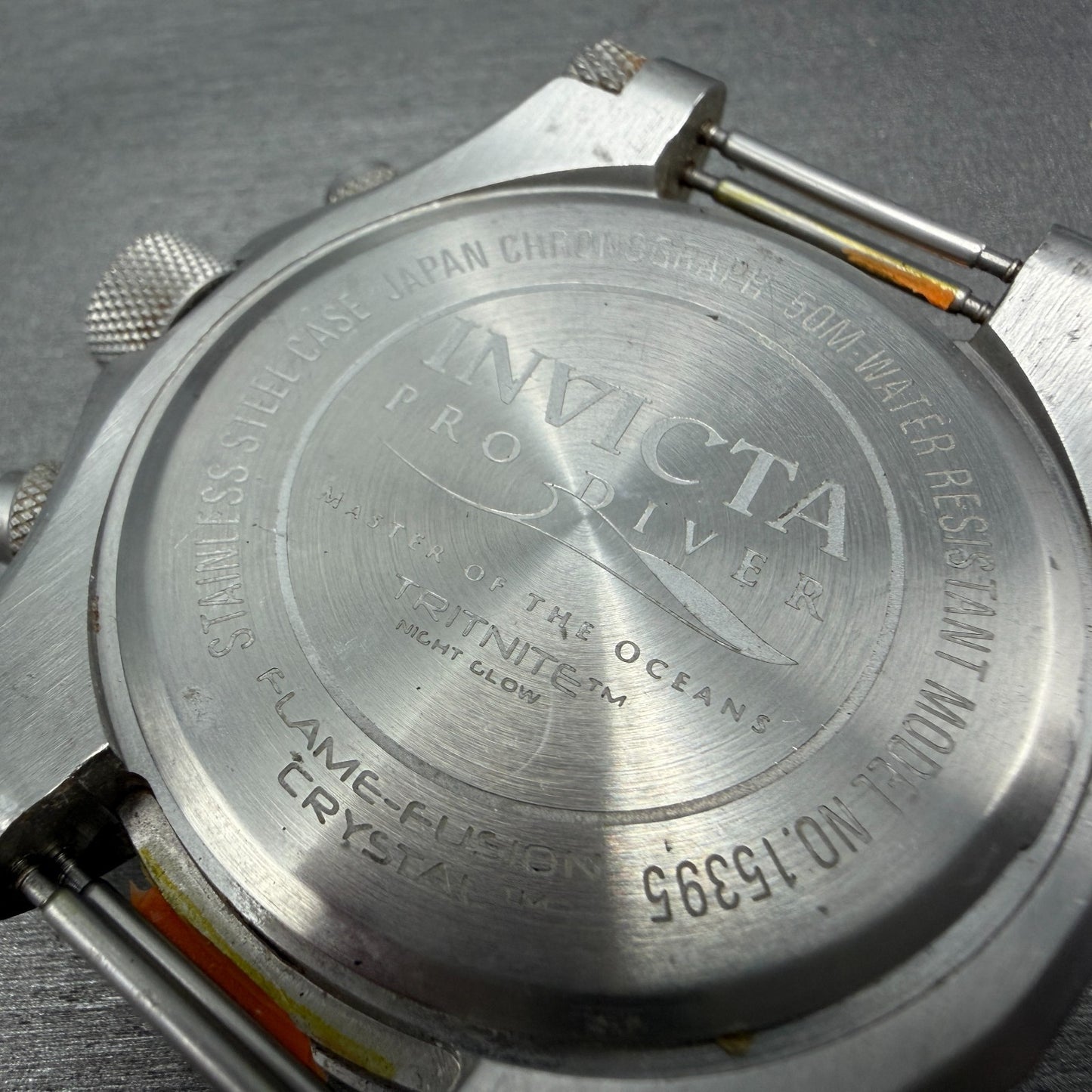 Invicta Pro Diver Chrono Watch Men 51mm Black Dial Silver Tone Date RoundCHIPPED7