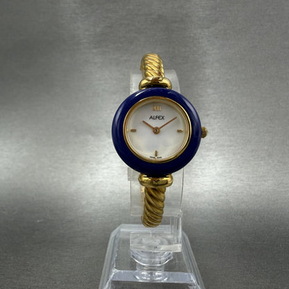 Alfex Interchange Bezel Watch Women 24mm White Dial Gold Tone Bangle New Batt6