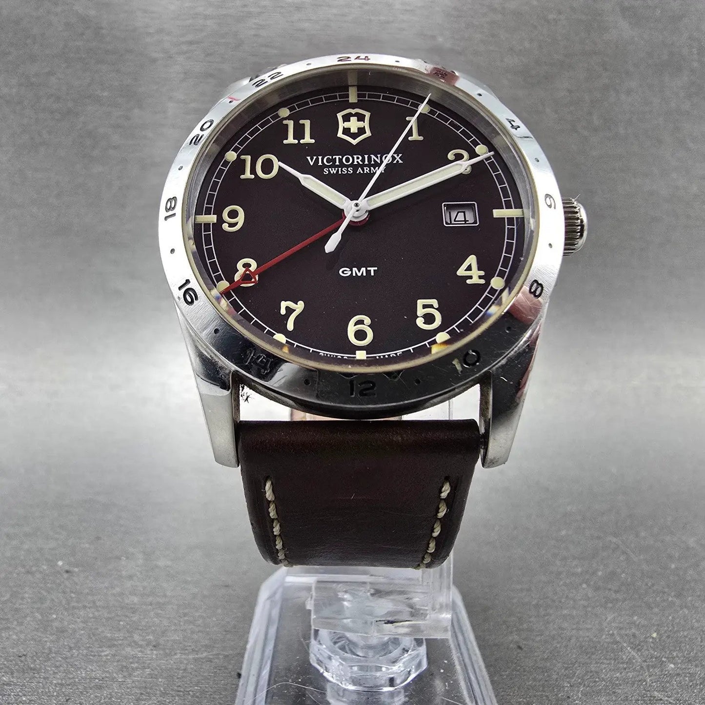 Victorinox Swiss Army Infantry GMT Watch Men 39mm Black Dial Steel Date New Batt6