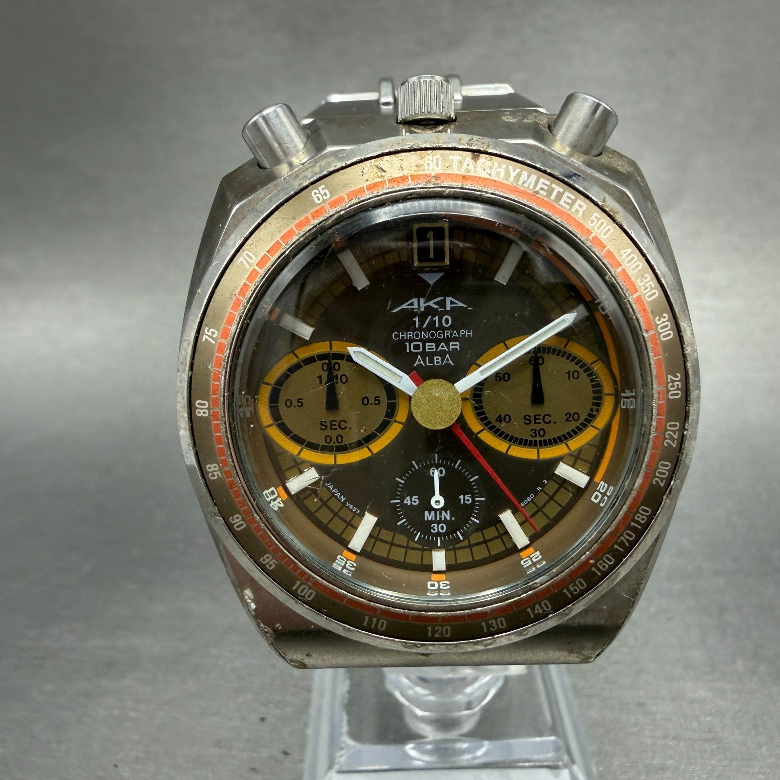 Seiko Alba AKA Watch Men 41mm Brown Dial Silver Tone Date V657-6060 New Battery0