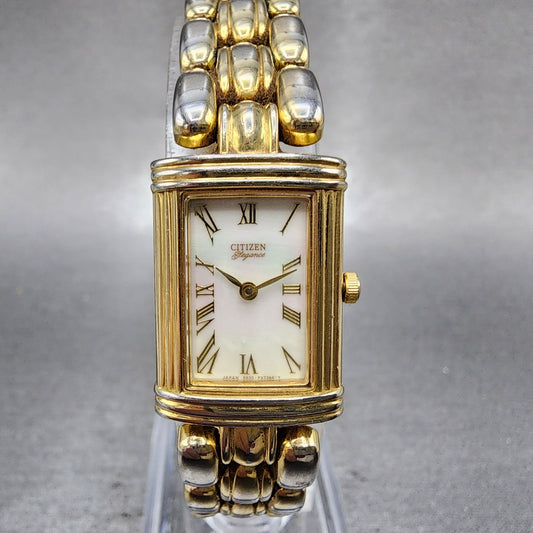 Citizen Elegance Tank Watch Women 16mm MOP Dial Gold Tone 5920F92497 NewBattery0