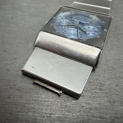 Trans Continents Triple Calendar Moon Phase Watch Men 31mm Blue Dial Steel Runs6