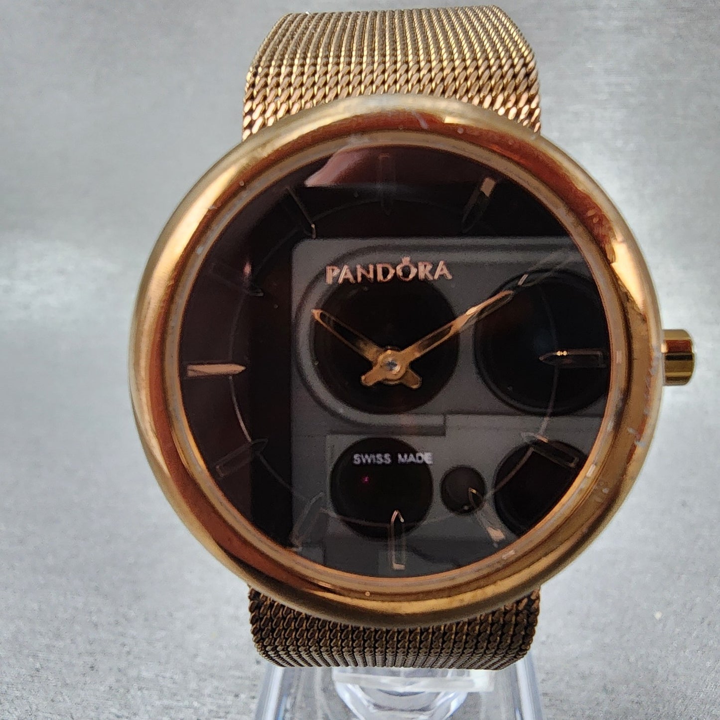 Pandora Pure Watch Women 31mm Brown Dial Rose Gold Tone Round New Battery1